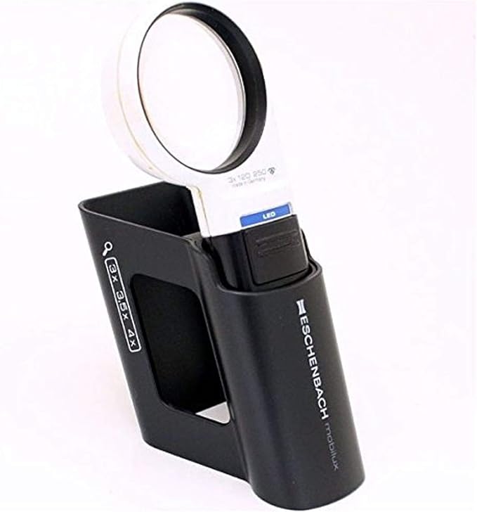 Eschenbach 1511-2M Mobilux LED + Mobase LED Wide Light Loupe & Dedicated Stand, 2.4 inches (60 mm) Φ(3 Times)