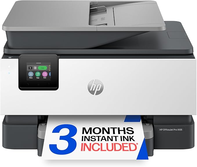 HP OfficeJet Pro 9125 Wireless All-in-One Color Inkjet Printer, Print, Scan, Copy, Fax, ADF, Duplex Print/scan, Best-for-Office, 3 Month Trial of Instant Ink Included, AI-Capable (C2VZ0A)