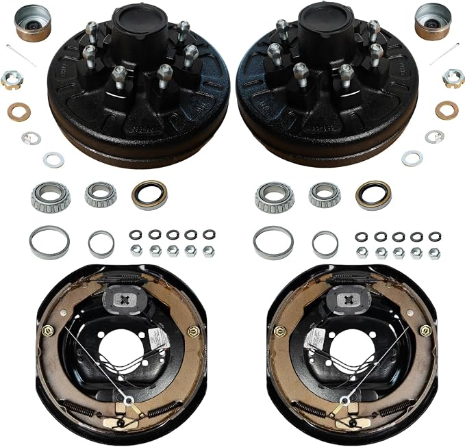 7K Trailer Brake & Drum Kit – Self Adjusting 12"x2" Electric Brakes + 8 Lug Drum Hubs with Bearings, Dust Caps, Castle Nuts, and Full Hardware – Fits Dexter Axles