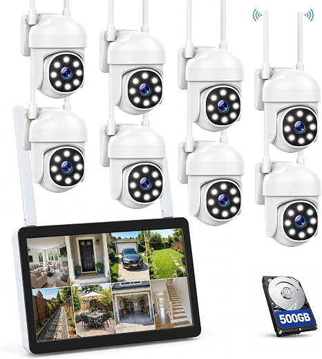 CAMCAMP Wireless Security Camera System with Monitor 8 Outdoor WiFi Cameras