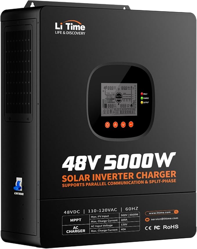 LiTime 5000W Hybrid Solar Inverter, 48VDC to 110V/120VAC (Support Parallel)