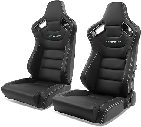 Universal Racing Seats with Dual Sliders Black with Green Stitch