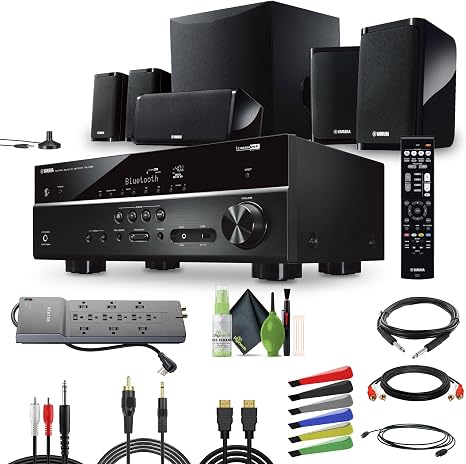 Yamaha Audio YHT-4950U 4K Ultra HD 5.1-Channel Home Theater System with AV Receiver, 8" 50W RMS Powered Subwoofer Speakers True Surround Sound and Bluetooth Streaming Bundle with Accessories