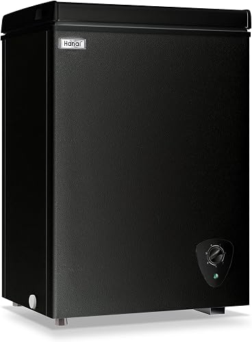 Chest Freezer 3.5 Cu.Ft Compact Chest Freezer Black Top Door Freezer with 7 Adjustable Temperature, Low Noise, Removable Basket