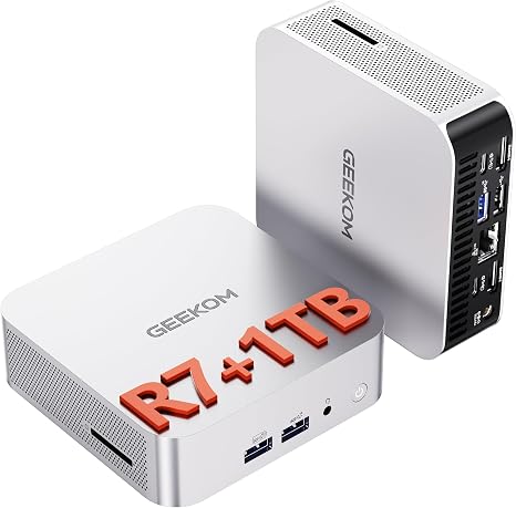 GEEKOM A6 Mini PC, Ryzen 7 6800H, 16GB DDR5 Upgradable RAM 1TB PCIe 4.0 SSD | Business & Home Office PC, USB4, Quad 4K Display, 8K UHD, Wi-Fi 6E, SD Slot, Aluminum Design, Reliable 3-Year Warranty