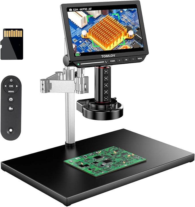 TOMLOV 4K Autofocus Microscope TM4K-AF Max, 10.1" Spin Flex Arm for Repair | HDMI Electronics Micro Soldering Microscopes, Ring Light, Big Metal Base, Whole Coin View For Collectors, Split Screen, 16G