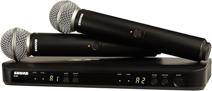 Shure BLX288/SM58 Dual Wireless Vocal System - H10 Band | 14-hour battery and 300 ft UHF range with two SM58 handheld vocal mics and dual-channel receiver for live vocals