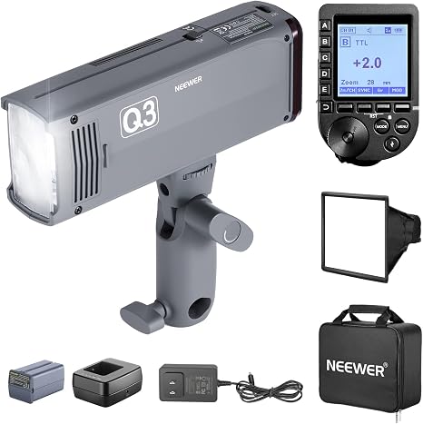 NEEWER Q3 200Ws 2.4G TTL Flash (2nd Version), 1/8000 HSS Strobe Light Photography Monolight with QPRO-N Trigger Compatible with Nikon, Diffuser/3200mAh Battery/500 Full Power Pops/Recycle in 0.01-1.8s