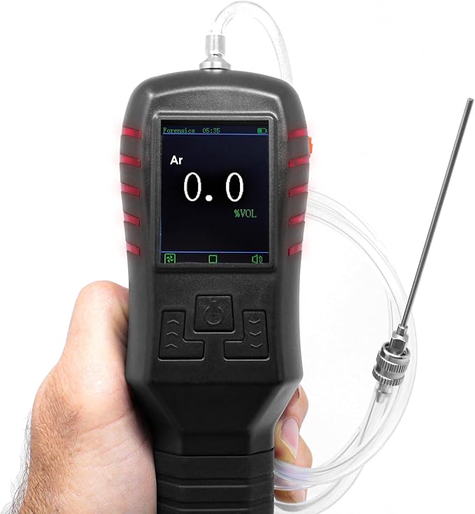 Argon Gas Analyzer | USA NIST Calibration | Built-in Pump & Probe | 0-100% with 0.1ppm Resolution | Leak Tester & Purity |