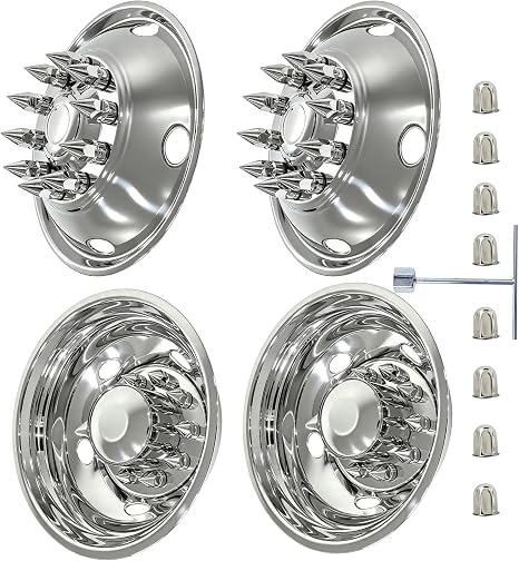 19.5" Stainless Steel Wheel Simulators with Spikes Nuts Cover,10 Lug 5 Vent Holes Hubcaps,Bolt-on Wheel Cover Compatible with Ford 2005-2026 F450/F550,Patent Pending