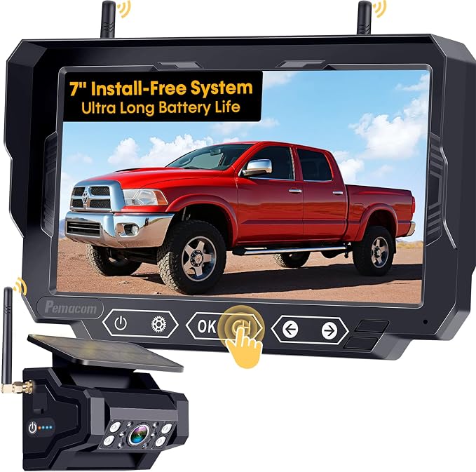 1080P HD Wireless Backup Camera: 1 Minute Magnetic Easy Install No Wiring | 7" Anti-Glare Monitor Clear Night Vision - 24H Long Life Solar Scratch-Proof Rear View Camera for Truck Trailer SUV Small RV