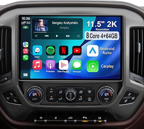 11.5" 2K 8 Core 64GB Car Radio Stereo for 2014-2018 Chevy Silverado 1500 2500HD 3500HD&GMC Sierra, Plug and Play Android 13 Head Unit with Wireless Carplay/Android Auto/1080P Backup Camera/FM AM Radio