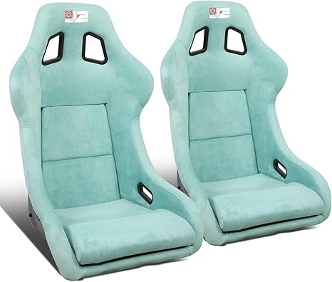 J2 Engineering Pair of Large Sized Universal Racing Seat With Adjustable Glides Side Mount Adapters, Suede Style Fabric Injection-Molded Foam, 35" H X 23" W X 23'' D, Lake Blue, J2-RS-004-LB