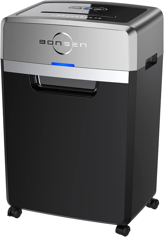 BONSEN 24-Sheet Cross-Cut P-4 High Security Heavy Duty Paper Shredder | 40-Min Run, Anti-Jam, 55dB Ultra-Quiet, 9 Gal Pullout Bin with Casters, Commercial-Grade Shredder for Home Office S3105