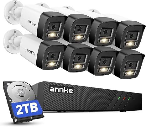 ANNKE 8CH 3K Poe Security Camera System, Red & Blue Light Alarm, 2TB HDD | 8pcs Wired Outdoor Bullet IP Cams , 8Channel H.265+ NVR, Human/Vehicle Detection, Two-Way Talk, Home Surveillance, IP67, H500