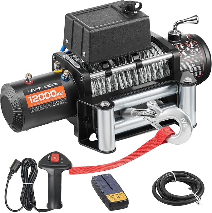 VEVOR Truck Winch 12000lbs Electric Winch 85ft/26m Steel Cable 12V Power Winch Jeep Winch with Wireless Remote Control and Powerful Motor for UTV ATV & Jeep Truck and Wrangler in Car Lift