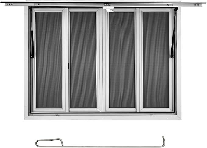 60"W x 36"H Aluminum Alloy Concession Window for Food Truck Service, 4 Horizontal Sliding Screens with Awning Door & Drag Hook