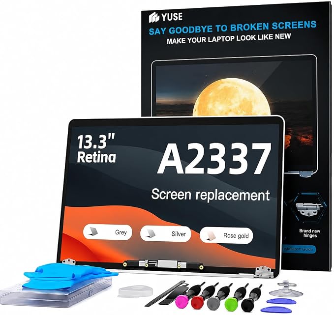 Screen Replacement for MacBook Air 13 inch A2337 M1 2020 Display-Rose Gold | Model:EMC 3598, MGN63, MGN73, MGN93, MGNA3, MGND3, MGNE3，Full LCD, Display Assembly，2560x1600，Fix Kit，Installation Guide