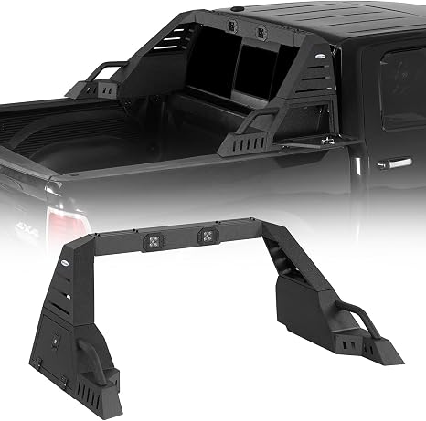 Hooke Road Full-Size Truck Roll Bar w/Lights and Storage for Ram 1500, Ford F150 & Raptor, Chevy Silverado 1500 (Exclude ZR2), Toyota Tundra, GMC Sierra 1500, 22.6" High Adjustable Chase Rack