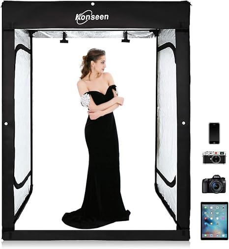 Large Photo Studio Light Box 47x39x78in,Dimmable Product Photography Light Box with LED Lights,3 Black White Blue PVC Backdrops,Assembly Frame and Carry Bag,Portable Shooting Tent for Clothe Shoes Bag