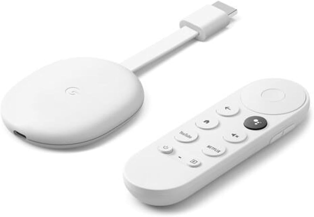 Google Chromecast with Google TV (4K)- Streaming Stick Entertainment with Voice Search - Watch Movies, Shows, and Live TV in 4K HDR - Snow