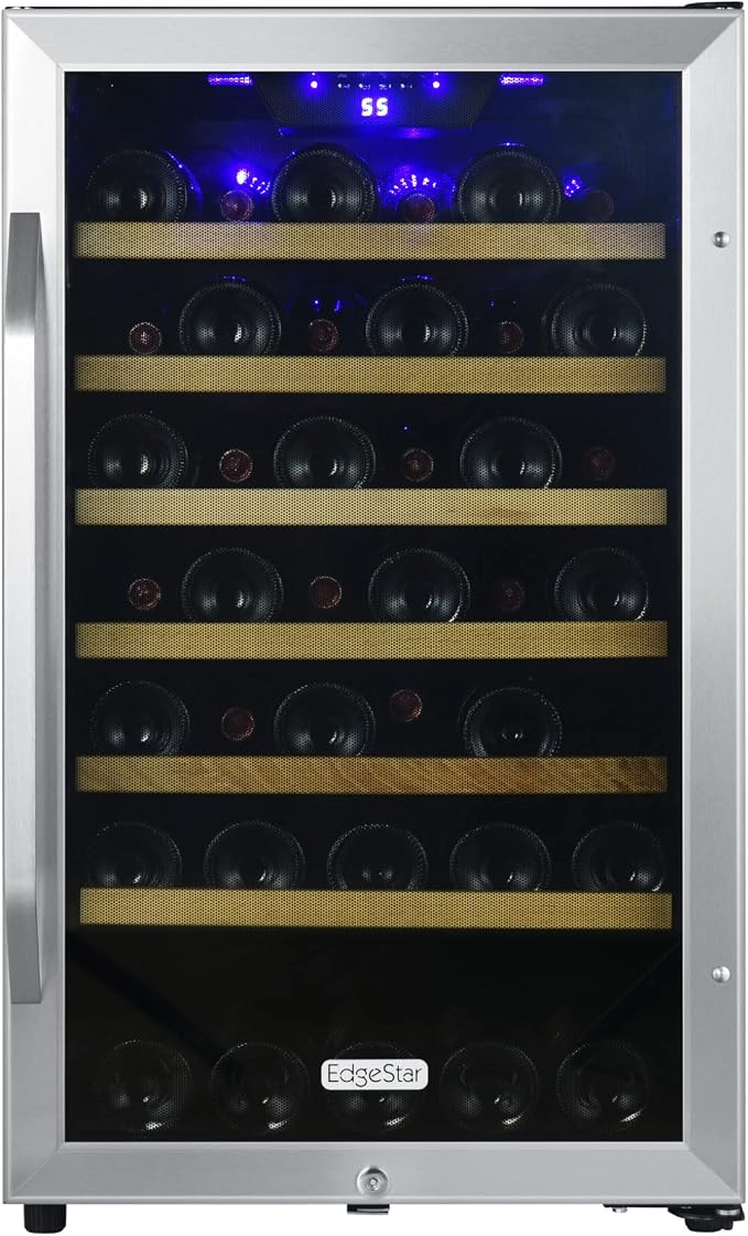 EdgeStar CWF440SZ 20 Inch Wide 44 Bottle Capacity Free Standing Wine Cooler with Reversible Door and LED Lighting