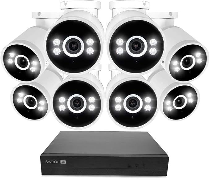 Swann AdvancedX Wired NVR 4K Security Camera System, 8 Channels, 8 PoE Cameras Outdoor, 1TB HDD Storage, Color Night Vision, Smart AI Video Analytics/Alerts, Motion Detection, 24/7 Recording