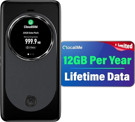 GlocalMe MeowGo G50Max 5G Mobile Hotspot, NTN Satellite Communication(SMS) | Portable WiFi Hotspot for Travel in 200+ Regions, AI Smart Pocket WiFi with Lifetime Data, 12GB Per Year, No SIM Required