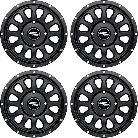 RockTrix RT111 15x7 ATV UTV Wheel 4x156 5+2 Offset, Matte Black, 4pc Set