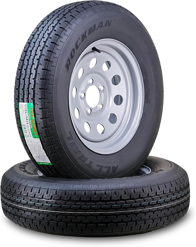 Trailer Tire Wheel ST205/75R14 8-Ply 105M 5X4.5" Silver Mod Rim Pk2