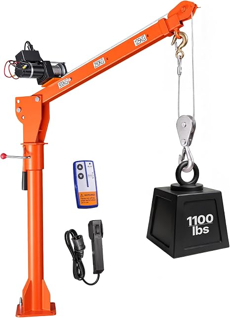 VEVOR Electric Truck Crane, 1100 lbs Pickup Truck Crane with 12V 3000 lbs Electric Winch, 360° Rotating Telescopic Boom, Premium Galvanized Steel, Foldable Pickup Bed Jib for Machine Lumber Lifting