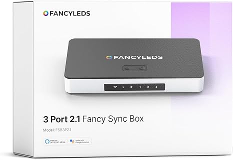 Fancyleds 3 Port 2.1 Fancy Sync Box Streaming Media Player TV LED Synced Backlight with HDMI 2.1, 4K 120Hz, 144Hz, 8K 60Hz, VRR, ALLM, 96 RGBW LEDs Per Meter Ambient Lighting (for 70" to 95" TVs)