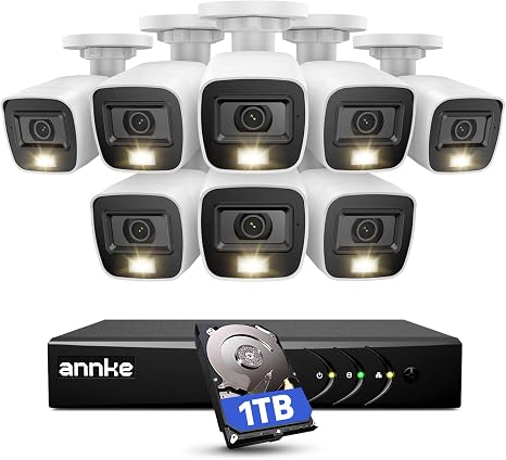 ANNKE 8CH 3K Lite Wired Security Camera System, 8X CCTV Cam, 1TB Hard Drive | H.265+ 8 Channel Surveillance DVR, AI Human/Vehicle Detection, 1080p HD Outdoor Cameras, Color Night Vision, Smart Dual Light