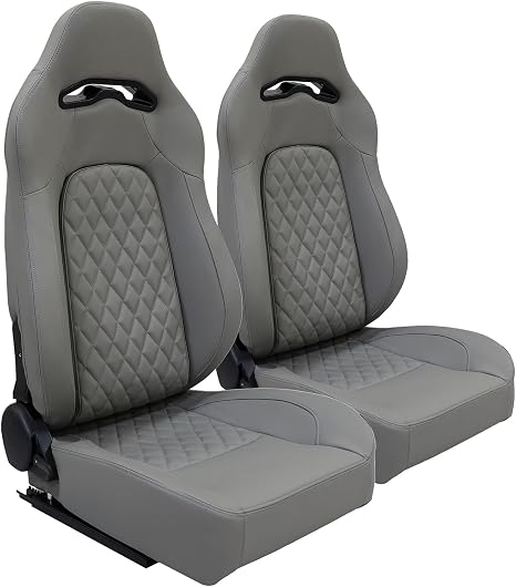 Universal Racing Seats Bucket Seats Adjustable Car Seats Reclinable Sport Seats PU Leather with Sliders 2 pcs (Gray, 36.8"×20.6"×22.6")