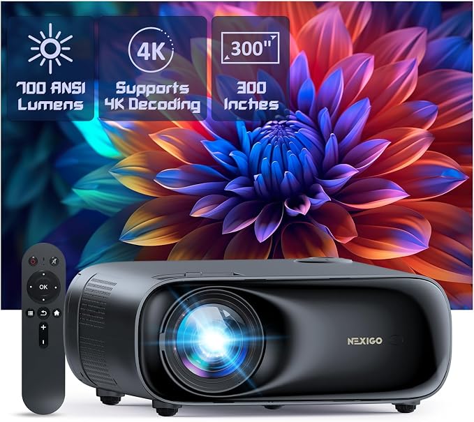 NexiGo PJ40 (Gen 3) Projector with WiFi and Bluetooth, D65 Calibrated, Native 1080P, 4K Supported, Projector for Outdoor Movies, 20W Speakers, Home Theater, Compatible w/TV Stick, iOS, Android