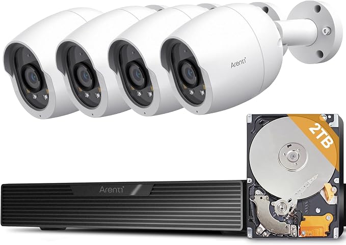 ARENTI 8MP PoE IP Camera Outdoor Security System, 8 Pack 4K Bullet Cameras with H.265 8CH NVR and 2TB HDD, Includes Extra 4 Cameras, AI Human Vehicle Pet Package Detection, 24/7 Recording
