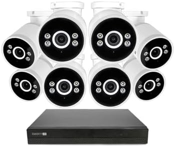 Swann AdvancedX 4K PoE NVR Security Camera System, 8 Bullets, 16 Channel | 24/7 wired recording, 2TB HDD, color night vision, smart person and vehicle detection, indoor/outdoor surveillance