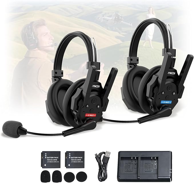 SYNCO XTALK XMAX2 Intercom Headset System, 2.4G AI Noise 1640ft with BT | Wireless BT Dual-ear headset for 2-person, 24H battery, 2.4GHz AI noise cancel, suitable for studio and field shoots