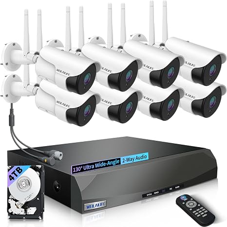 Outdoor Wireless Security Camera System, Home WiFi Video Surveillance | No Monthly Fees, 2-Way Audio, 130° Wide Angle, 90FT Night Vision, Motion Detection