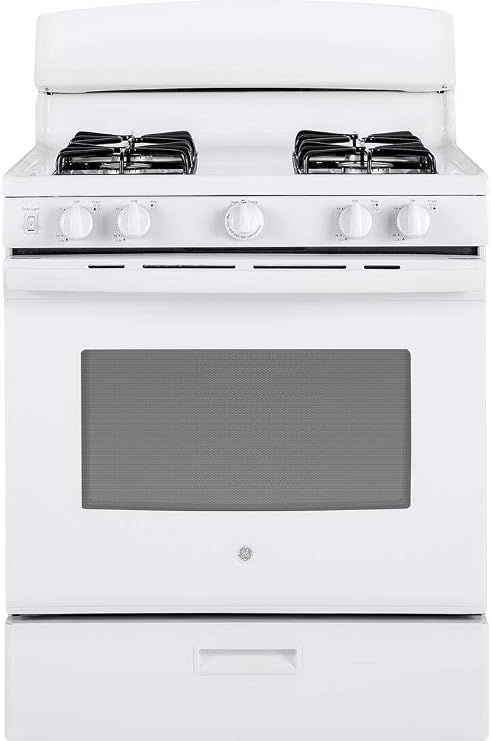 GE JGBS30DEKWW 30 Inch Freestanding Gas Range with 4 Sealed Burners, 4.8 cu. ft. Capacity, Broiler Drawer, Simmer Burner, Big View Window, LP Conversion Kit, and ADA Compliant: White