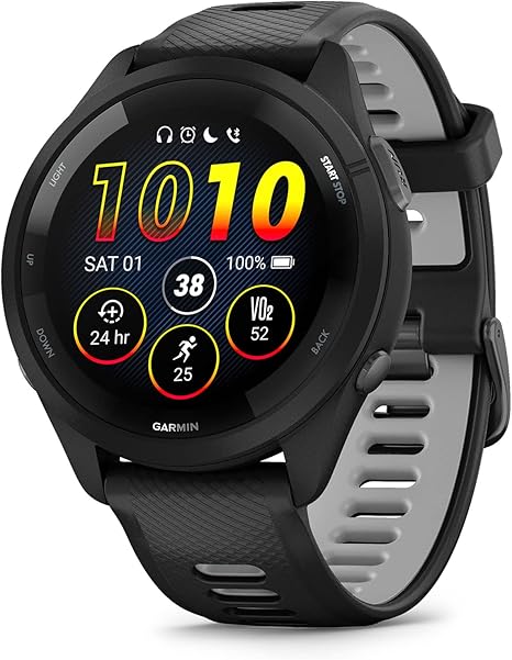 Garmin Forerunner 265 Running Smartwatch, Colorful AMOLED Display, Training Metrics and Recovery Insights, Black and Powder Gray (Renewed)