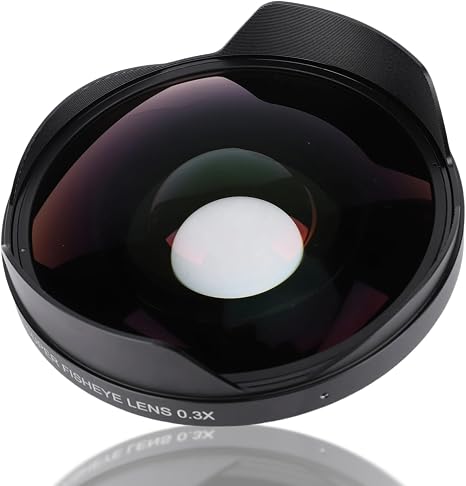 Fisheye Lens Wide Angle, High Definition 0.3X Fisheye Lens with Hood 72mm Thread Mount Long Depth of Field Compatible with Camcorder, Multi Layer Optical Glass