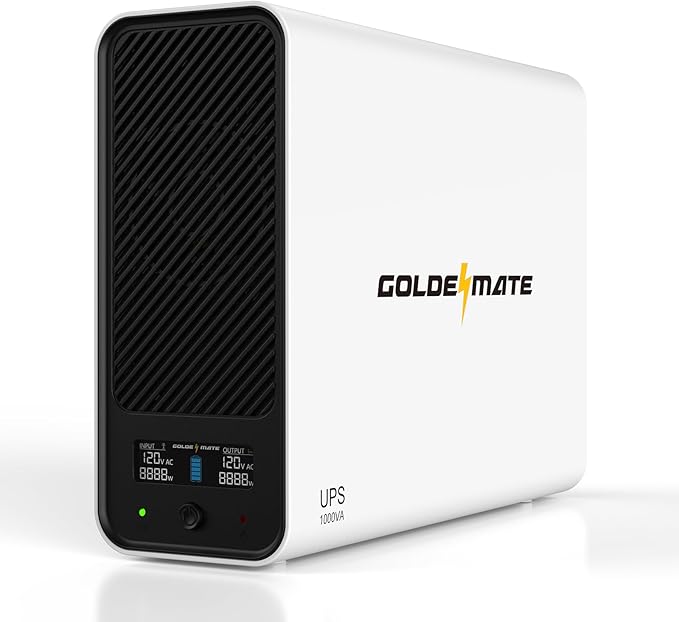 GOLDENMATE 1000VA/600W Lithium UPS Battery Backup & Surge Protector, White