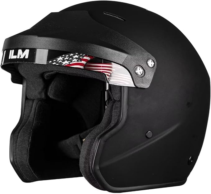 ILM Snell SA2025 Open Face Auto Racing Helmets for Men and Women Model R85(L, MatteBlack)