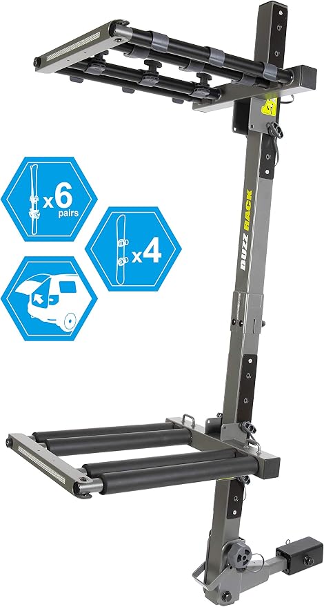 BUZZRACK BUZZSKI - Hitch Mounted Ski & Snowboard Rack | Fits 2" or 1.25" Receivers | Tilting Away