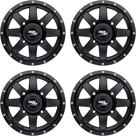 RockTrix RT106 14x7 ATV UTV Wheel 4x156 4+3 Offset, Matte Black, 4pc Set