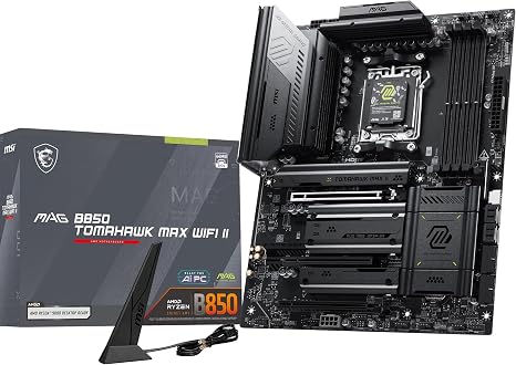 MSI MAG B850 Tomahawk MAX WiFi II Motherboard - Supports AMD Ryzen 9000/8000 / 7000 Processors, AM5-80A SPS VRM, DDR5 Memory Boost (up to 8400+ MT/s OC), PCIe 5.0 x16, M.2 Gen5, Wi-Fi 7, 5G L