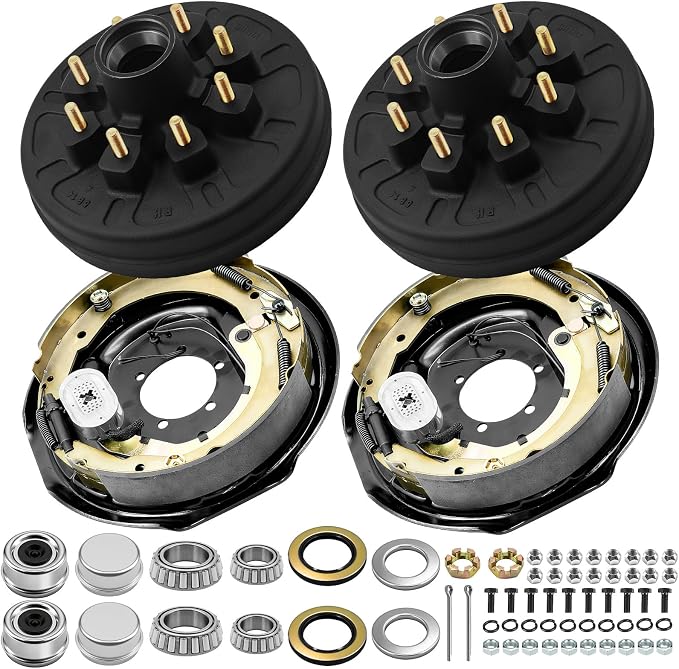 dreamdragon 7,000 lbs Trailer Axle Electric Brake Kit, 8 on 6.5" Bolt Circle Drum Kites with 12" X2" Left and Right Maual Adjusting Electric Brakes, Replacement 12" Brake Hub Drum, 1/2''-20 Studs