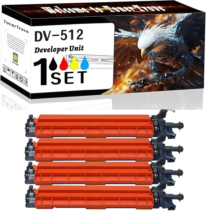 DV-512 Developer Unit Compatible for Konica Minolta bizhub C224 C224e C284 C284e C364 C364e C454 C454e C554 C554e Printers, Office Printing is Easy Clear Smooth (4-Pack BK/C/M/Y)
