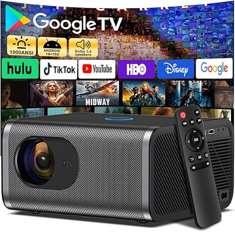 Smart Projector,Native 1080P 4K Support,1000 ANSI,Auto Focus | Built-in Apps,Dolby Audio,Android 13 Projector with WiFi and Bluetooth,Movie Projector for Outdoor & Home Theater